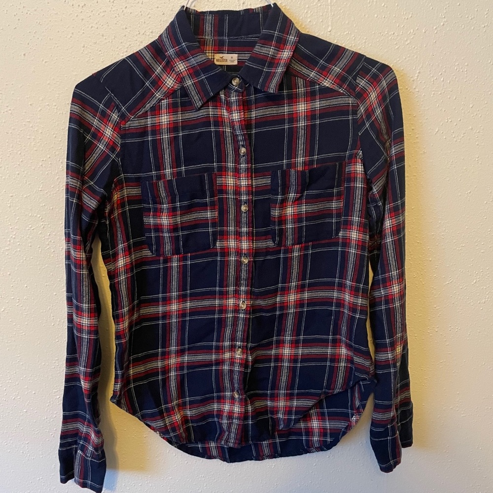 Hollister Blue/Red Plaid button down shirt